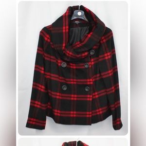 Tribal Red Black Wool Blend Plaid Coat Jacket Sz 10